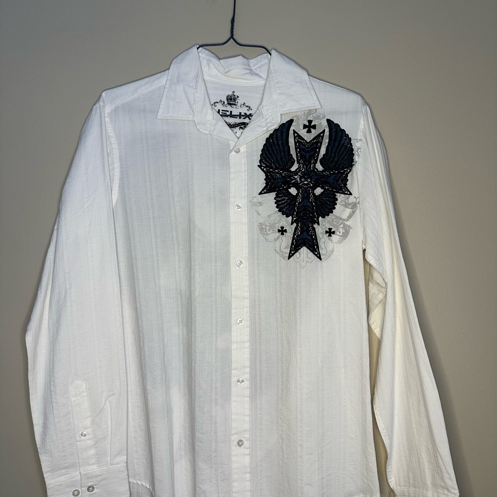 Helix White Men's Shirt with Black Embroidery